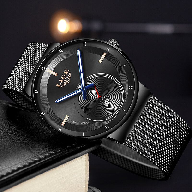 Mænd Fashion Full Steel Strap Dato Display Watch Quartz Watch