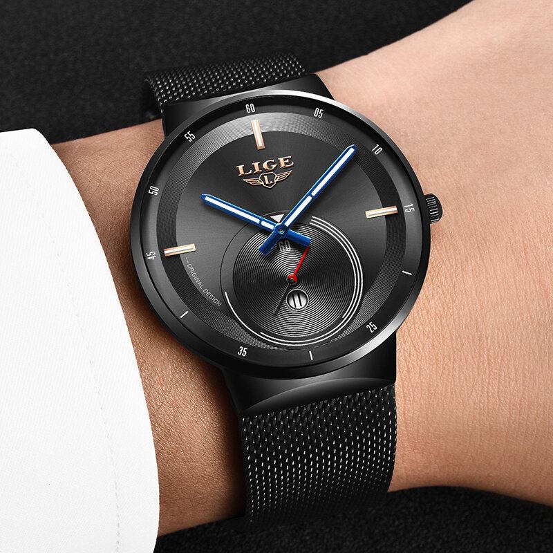 Mænd Fashion Full Steel Strap Dato Display Watch Quartz Watch