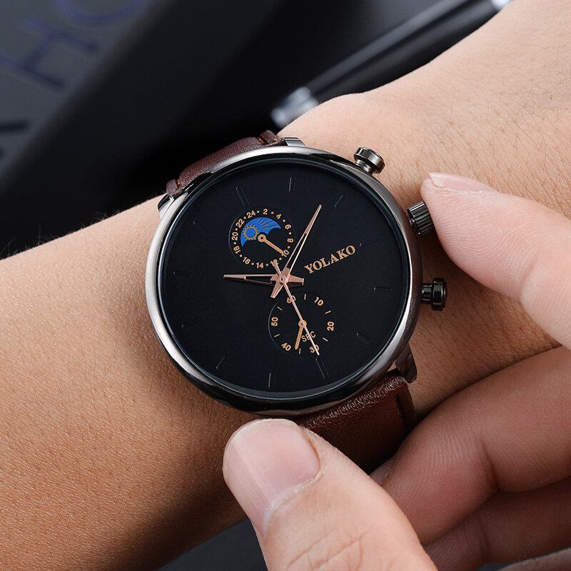 Masculino Fashion Style Vandtæt Mænd Læderrem Quartz Watch