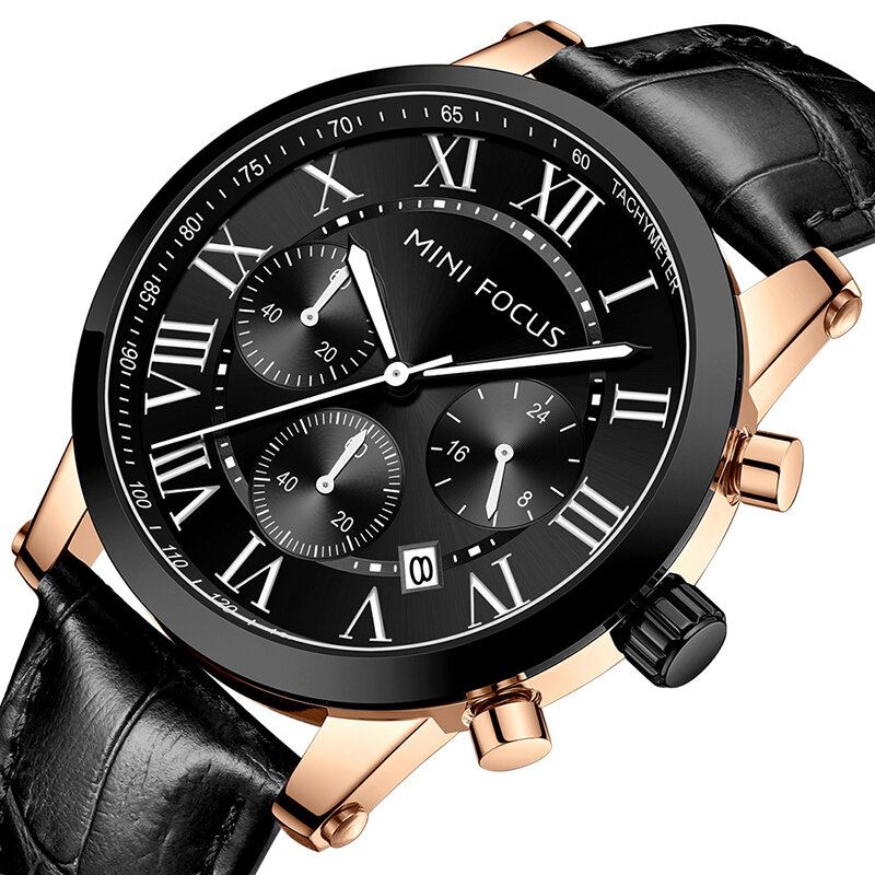 Med Kalendervindue Luminous Pointer 3 Sub-dial 3atm Vandtæt Herrearmbåndsur Quartz Watch