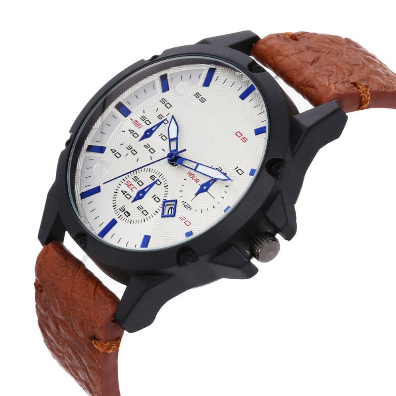 Mode Casual Alloy Casual Vintage Kalender Pu Læder Bælteur Quartz Watch