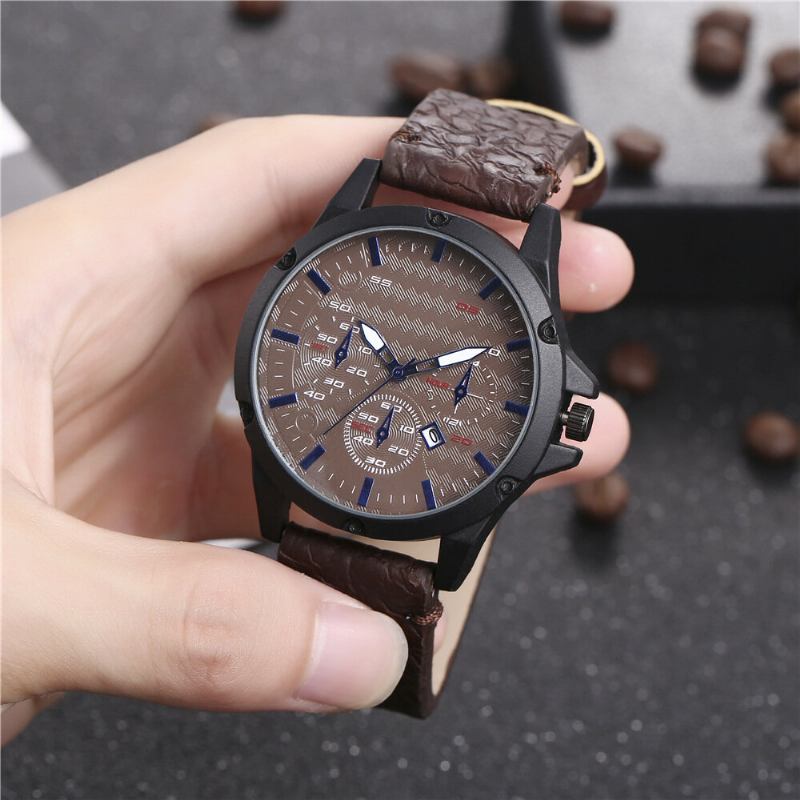 Mode Casual Alloy Casual Vintage Kalender Pu Læder Bælteur Quartz Watch