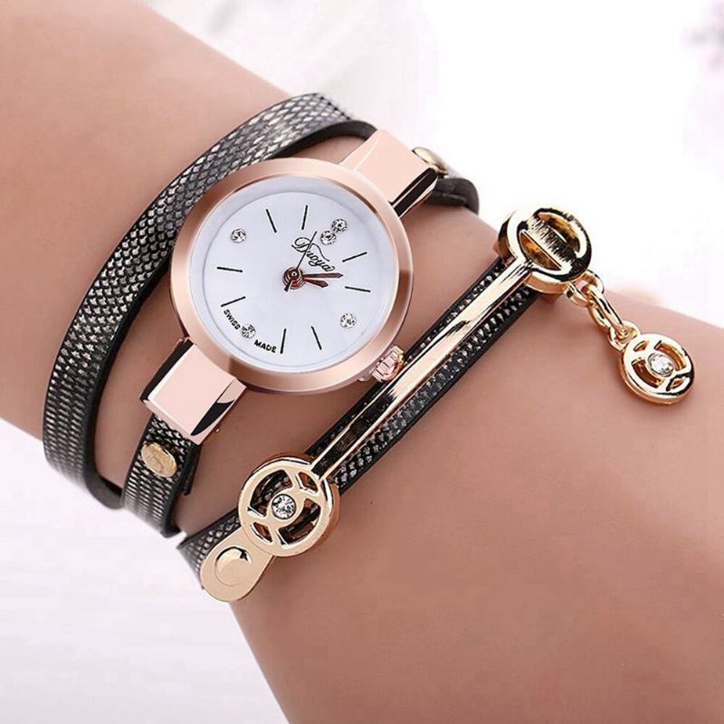 Mode Casual Dame Diamand Pu Læderrem Dame Armbåndsur Kvartsur