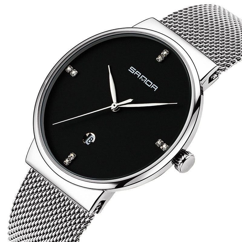 Mode Casual Dato Display Vandtæt Rustfrit Stål Rem Fritid Herre Quartz Watch