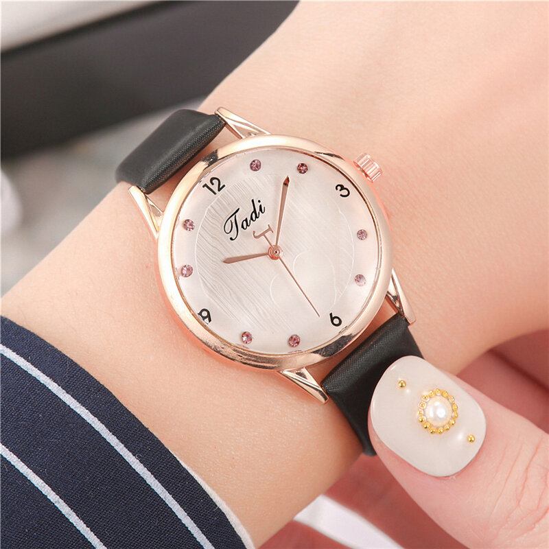 Mode Casual Elegant Sport Kvinder Ure Læderbånd Urskive Rose Gold Armbåndslegering Urkasse Quartz Watch