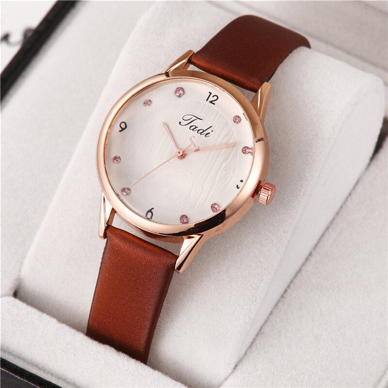 Mode Casual Elegant Sport Kvinder Ure Læderbånd Urskive Rose Gold Armbåndslegering Urkasse Quartz Watch