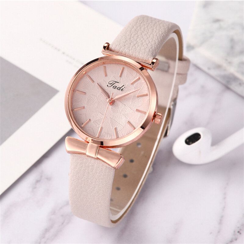 Mode Casual Elegante Kvinder Ure Læderbånd Urskive Rose Guld Armbåndslegering Urkasse Quartz Watch