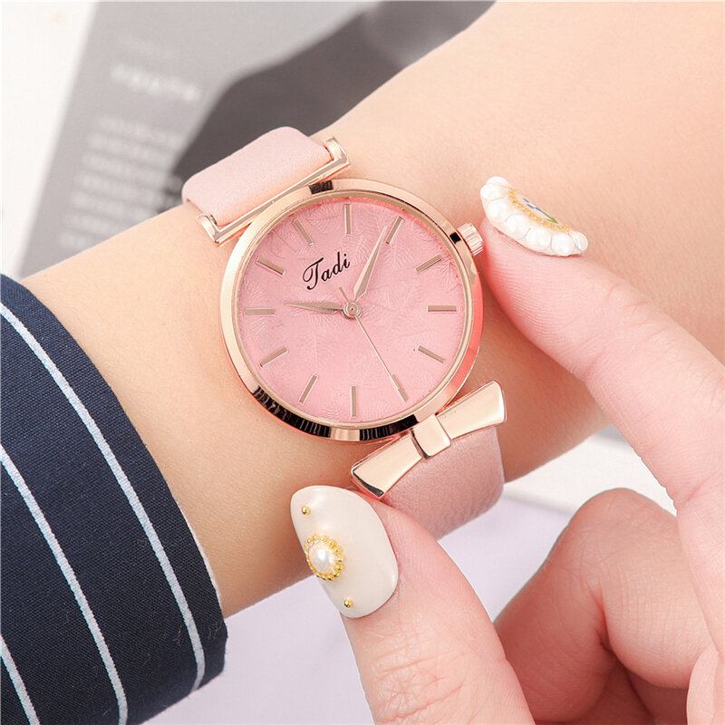 Mode Casual Elegante Kvinder Ure Læderbånd Urskive Rose Guld Armbåndslegering Urkasse Quartz Watch