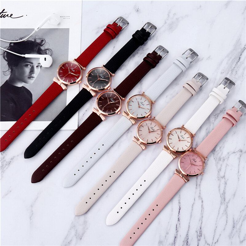 Mode Casual Elegante Kvinder Ure Læderbånd Urskive Rose Guld Armbåndslegering Urkasse Quartz Watch