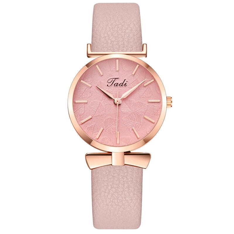 Mode Casual Elegante Kvinder Ure Læderbånd Urskive Rose Guld Armbåndslegering Urkasse Quartz Watch