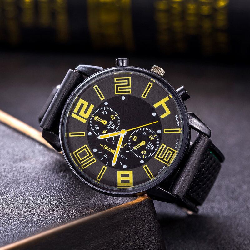 Mode Casual Læder Herre Business Watch Dekoreret Pointer Quartz Watch