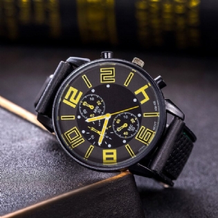 Mode Casual Læder Herre Business Watch Dekoreret Pointer Quartz Watch