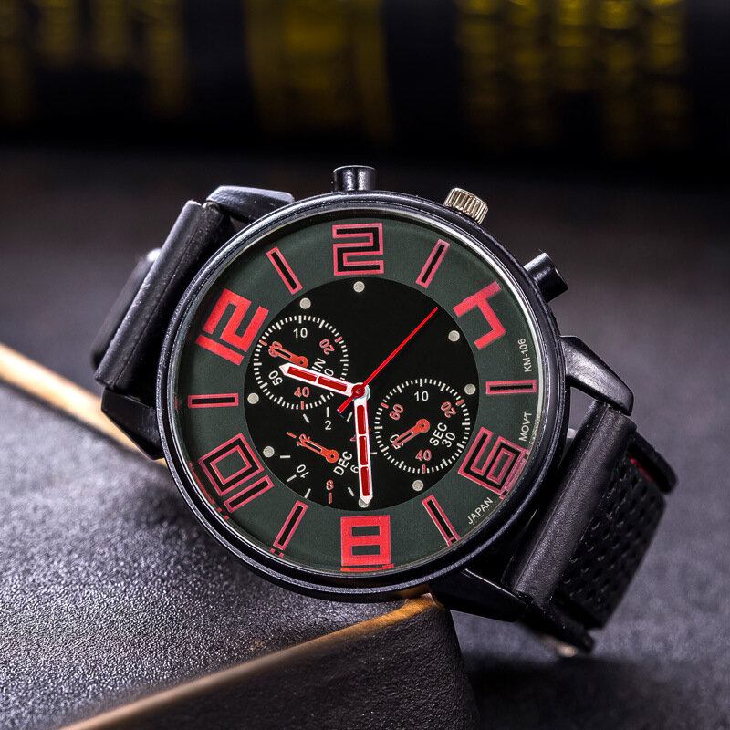 Mode Casual Læder Herre Business Watch Dekoreret Pointer Quartz Watch