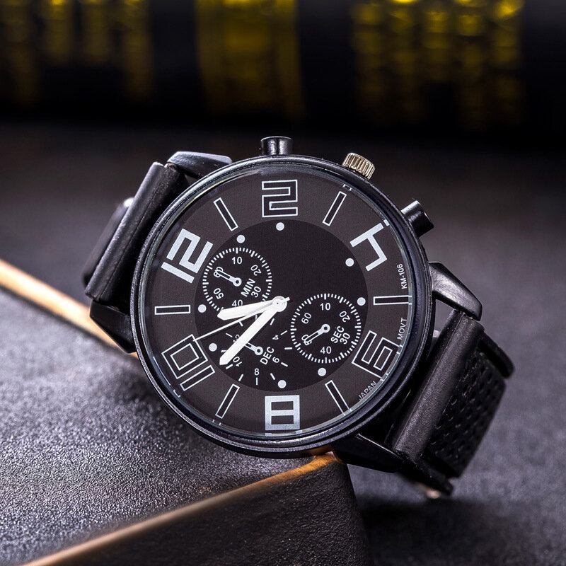 Mode Casual Læder Herre Business Watch Dekoreret Pointer Quartz Watch