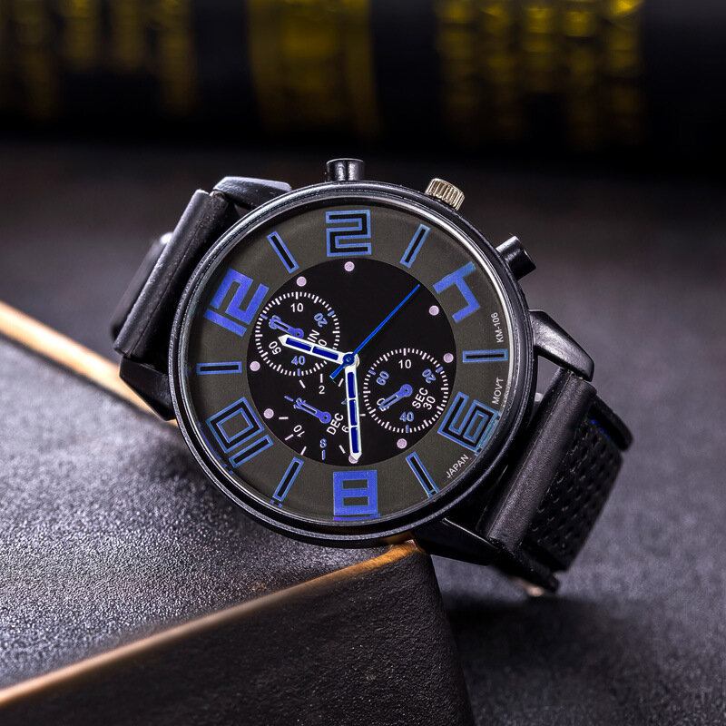 Mode Casual Læder Herre Business Watch Dekoreret Pointer Quartz Watch