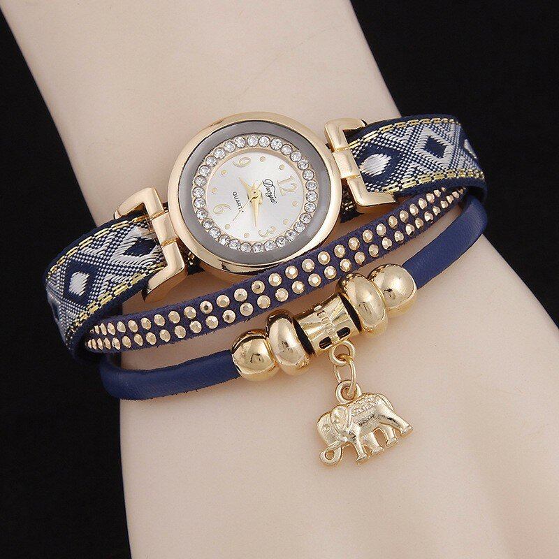 Mode Casual Nitte Diamond Elephant Pendant Kvinder Quartz Watch