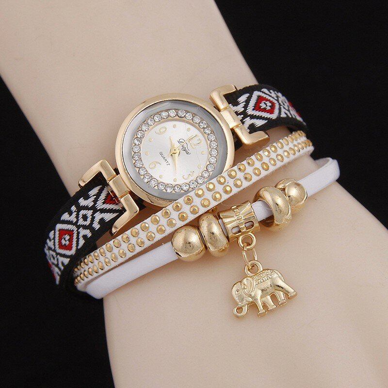 Mode Casual Nitte Diamond Elephant Pendant Kvinder Quartz Watch