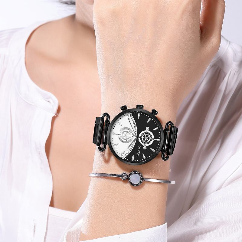 Mode Casual Stållegering Mesh-rem Personlighed Gear Urskive Quartz Watch Til Mænd Kvinder