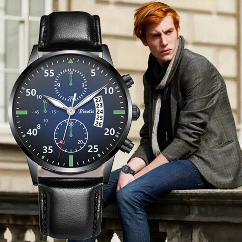 Mode Elegant Alloy Business Casual Sportsbælte Læderbånd Herre Quartz Watch