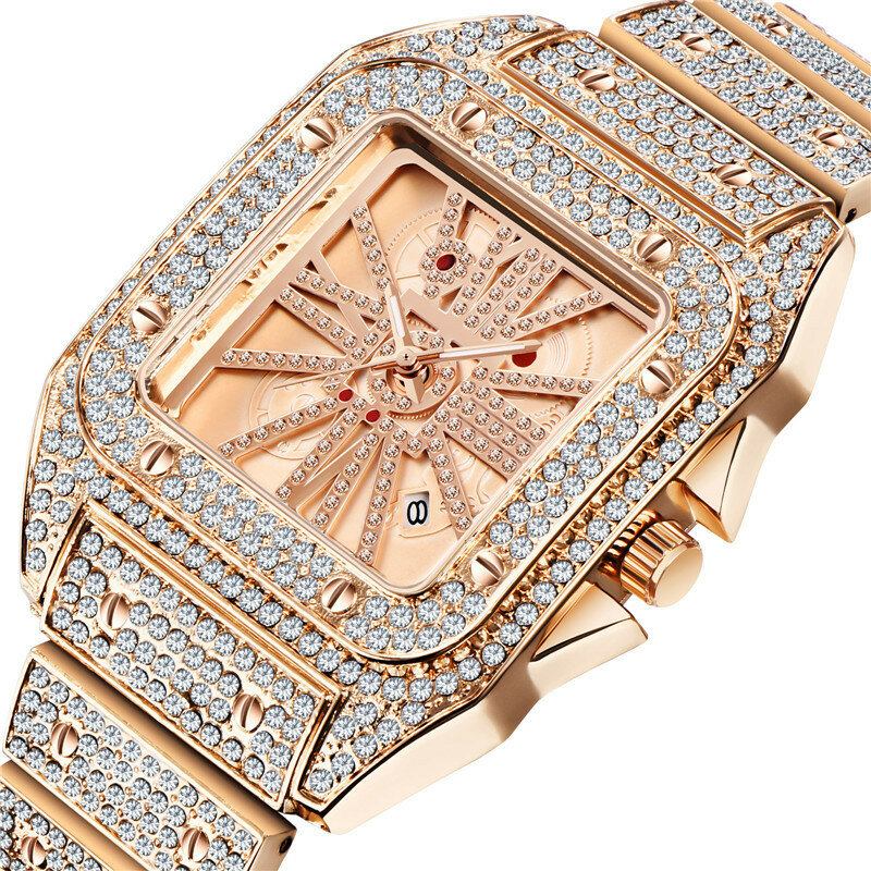 Mode Elegant Alloy Quartz Watch Diamond Cool Herreur Firkantet Urskive Form Quartz Watch