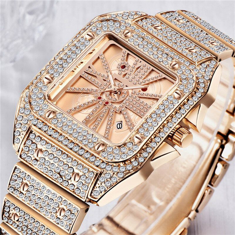 Mode Elegant Alloy Quartz Watch Diamond Cool Herreur Firkantet Urskive Form Quartz Watch