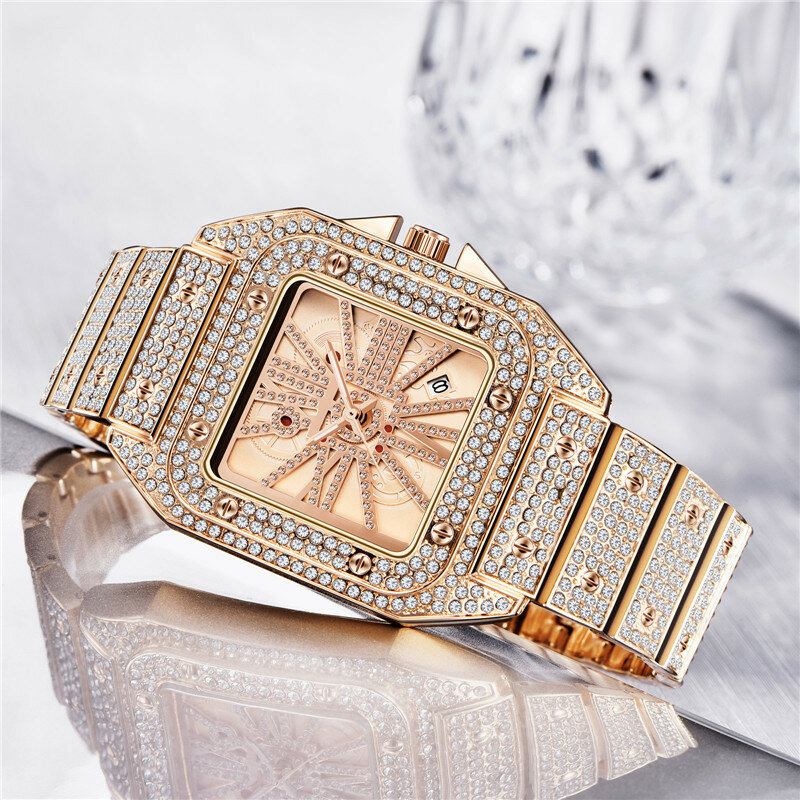 Mode Elegant Alloy Quartz Watch Diamond Cool Herreur Firkantet Urskive Form Quartz Watch