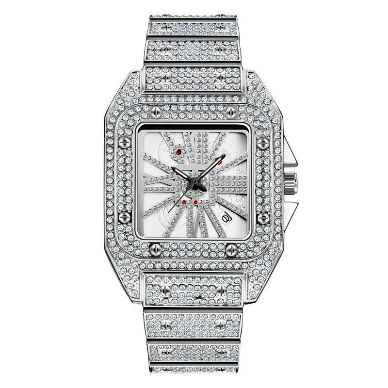 Mode Elegant Alloy Quartz Watch Diamond Cool Herreur Firkantet Urskive Form Quartz Watch