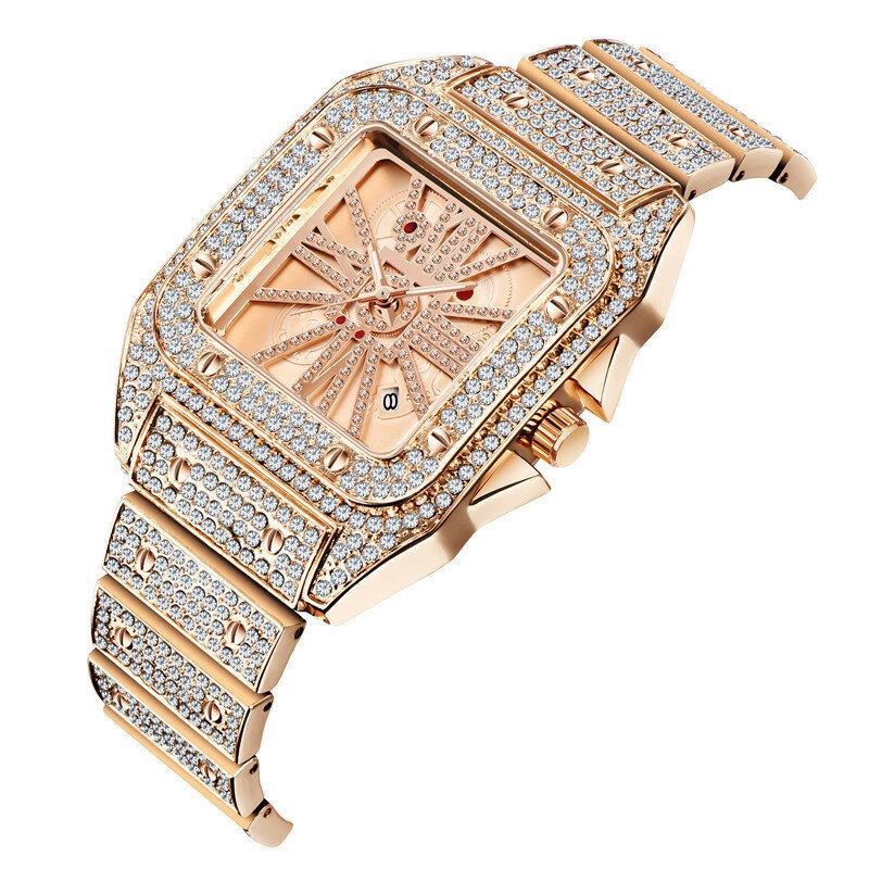 Mode Elegant Alloy Quartz Watch Diamond Cool Herreur Firkantet Urskive Form Quartz Watch