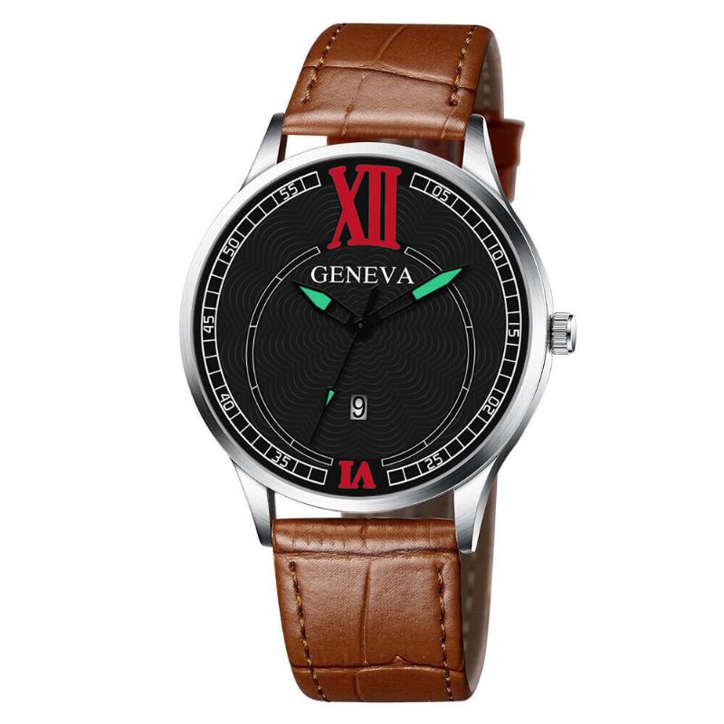 Mode Elegant Legering Business Casual Sportsbælte Pu Læderbånd Herre Quartz Watch