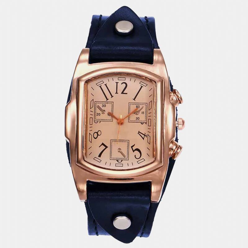 Mode Farverig Luksus Retro Læderrem Time Display Quartz Watch