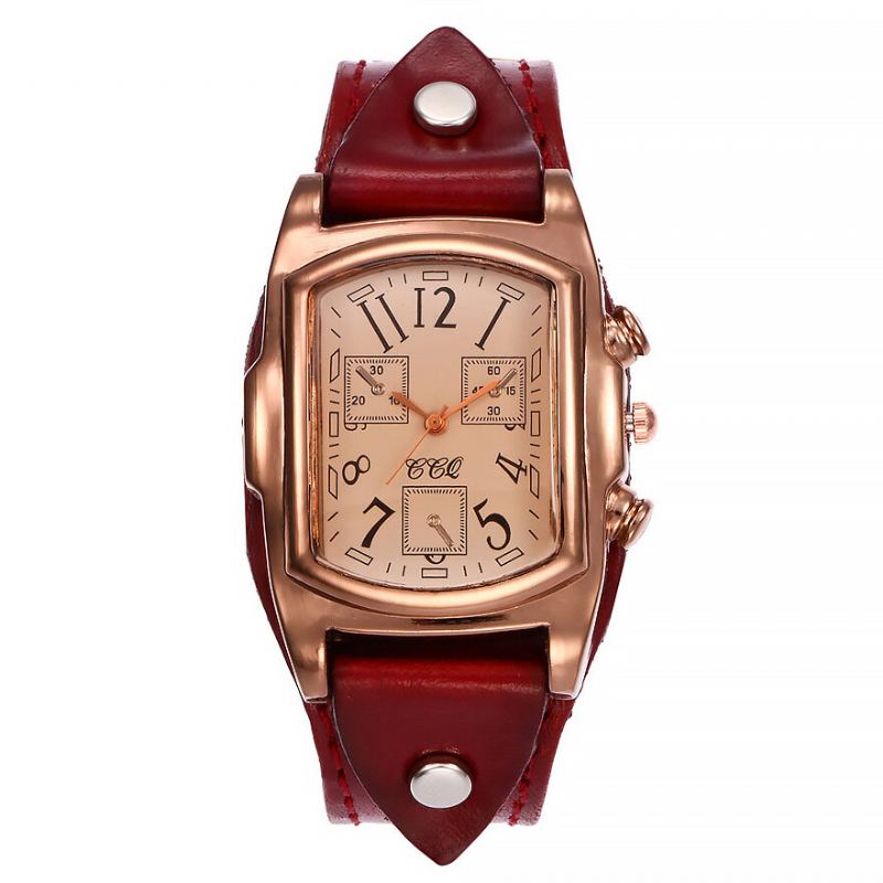 Mode Farverig Luksus Retro Læderrem Time Display Quartz Watch