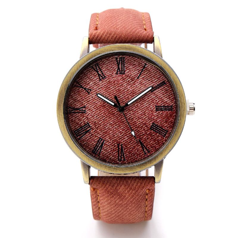 Mode Farverig Rem Denim Pu Rem Casual Urskive Mænd Kvinder Ur Quartz Watch