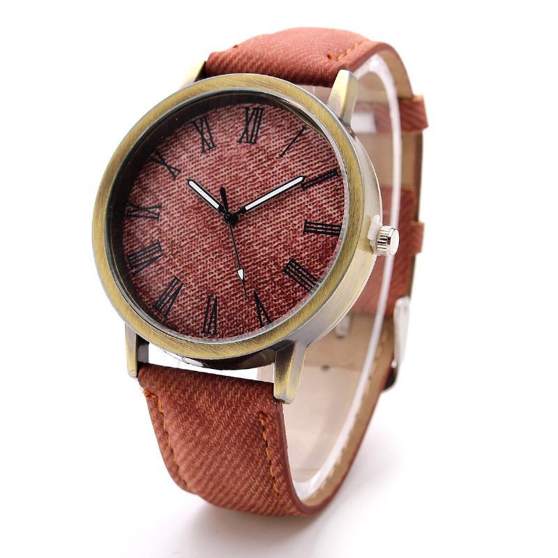 Mode Farverig Rem Denim Pu Rem Casual Urskive Mænd Kvinder Ur Quartz Watch