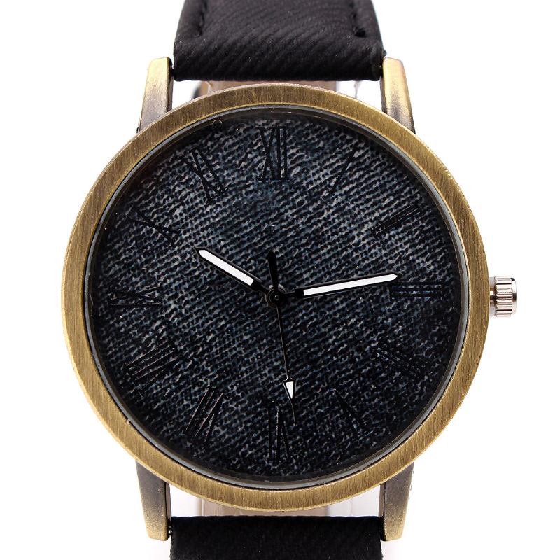 Mode Farverig Rem Denim Pu Rem Casual Urskive Mænd Kvinder Ur Quartz Watch