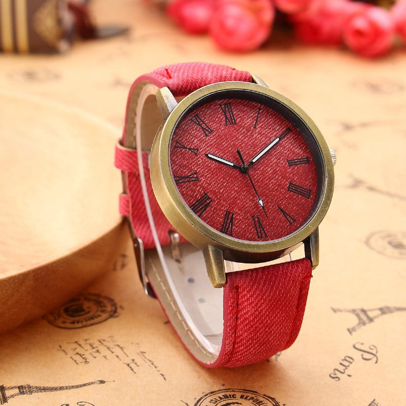 Mode Farverig Rem Denim Pu Rem Casual Urskive Mænd Kvinder Ur Quartz Watch