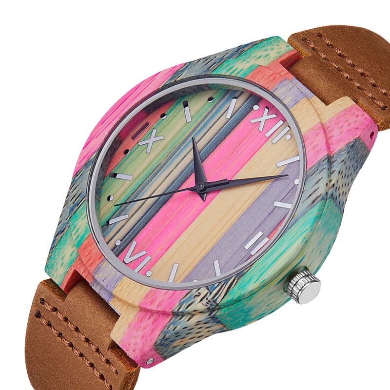 Mode Farverig Urkasse Læderrem Kreativ Stil Casual Herreur Quartz Watch