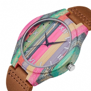 Mode Farverig Urkasse Læderrem Kreativ Stil Casual Herreur Quartz Watch