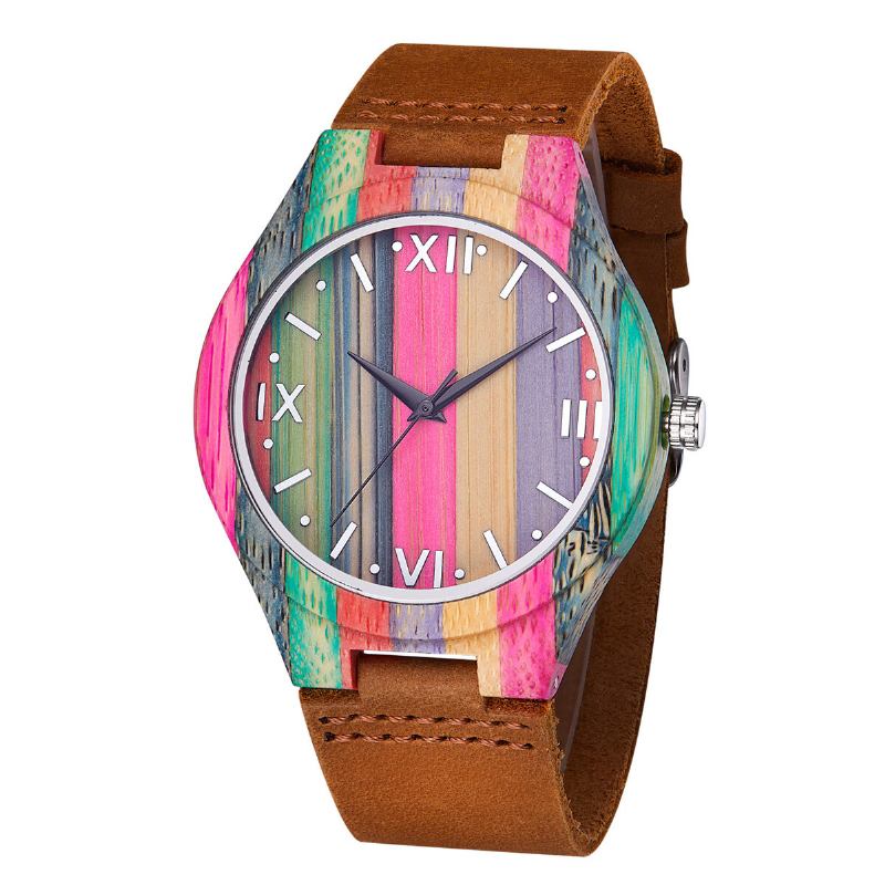 Mode Farverig Urkasse Læderrem Kreativ Stil Casual Herreur Quartz Watch