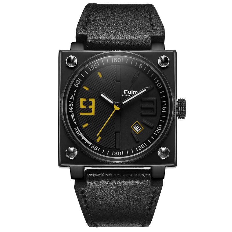 Mode Firkantet Lysende Pointer Ægte Læderrem 3atm Vandtæt Herre Quartz Watch Armbåndsur