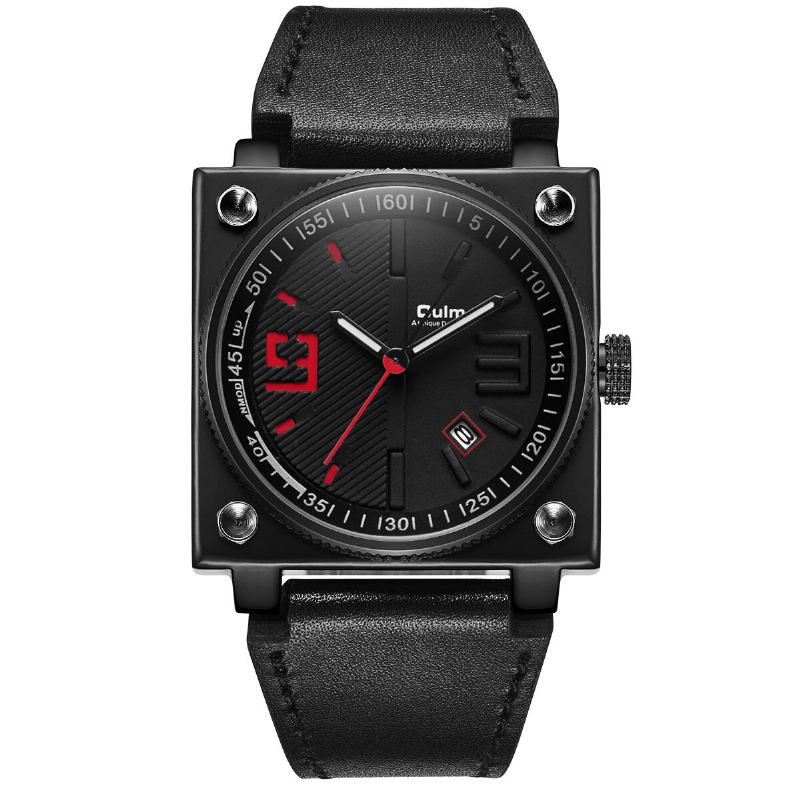 Mode Firkantet Lysende Pointer Ægte Læderrem 3atm Vandtæt Herre Quartz Watch Armbåndsur