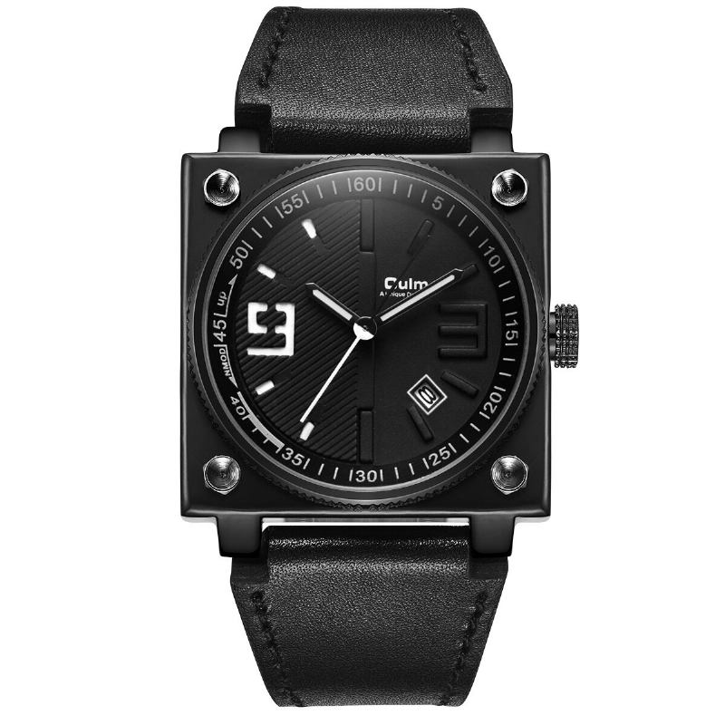 Mode Firkantet Lysende Pointer Ægte Læderrem 3atm Vandtæt Herre Quartz Watch Armbåndsur