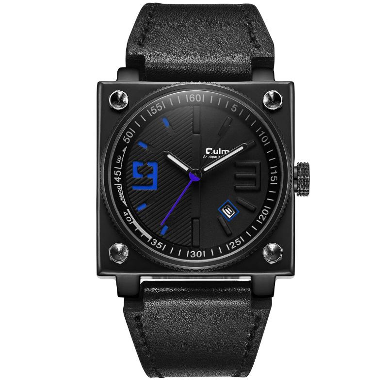 Mode Firkantet Lysende Pointer Ægte Læderrem 3atm Vandtæt Herre Quartz Watch Armbåndsur