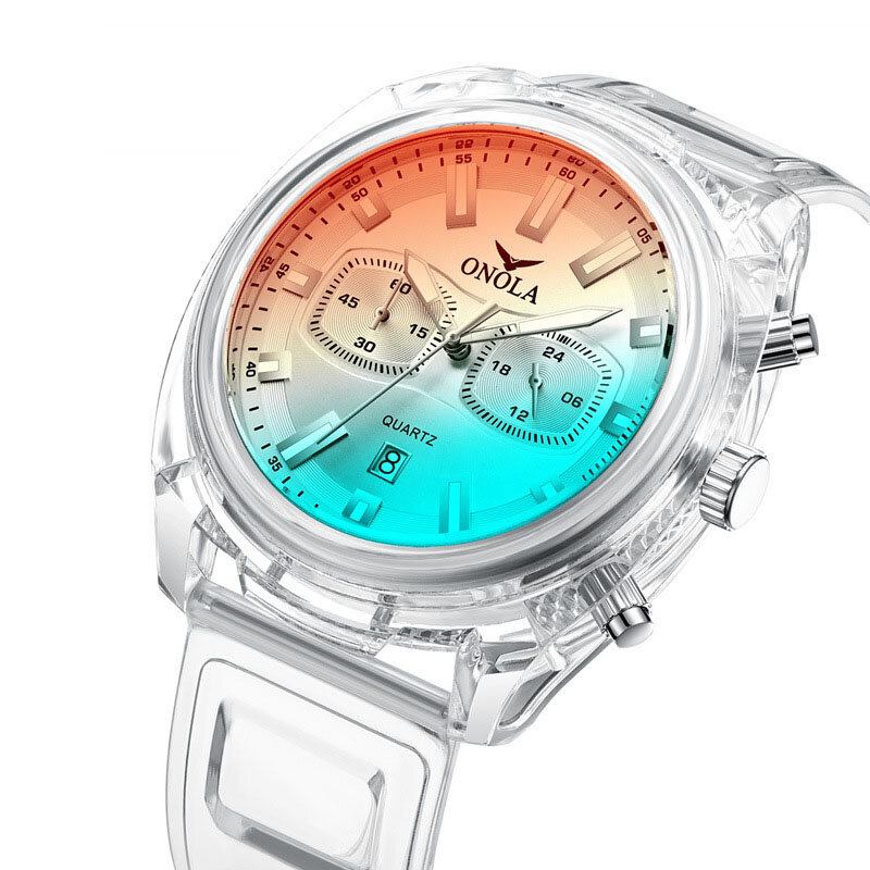 Mode Herreur Transparent Case Dato Display Chronograph Creative Trend Quartz Watch