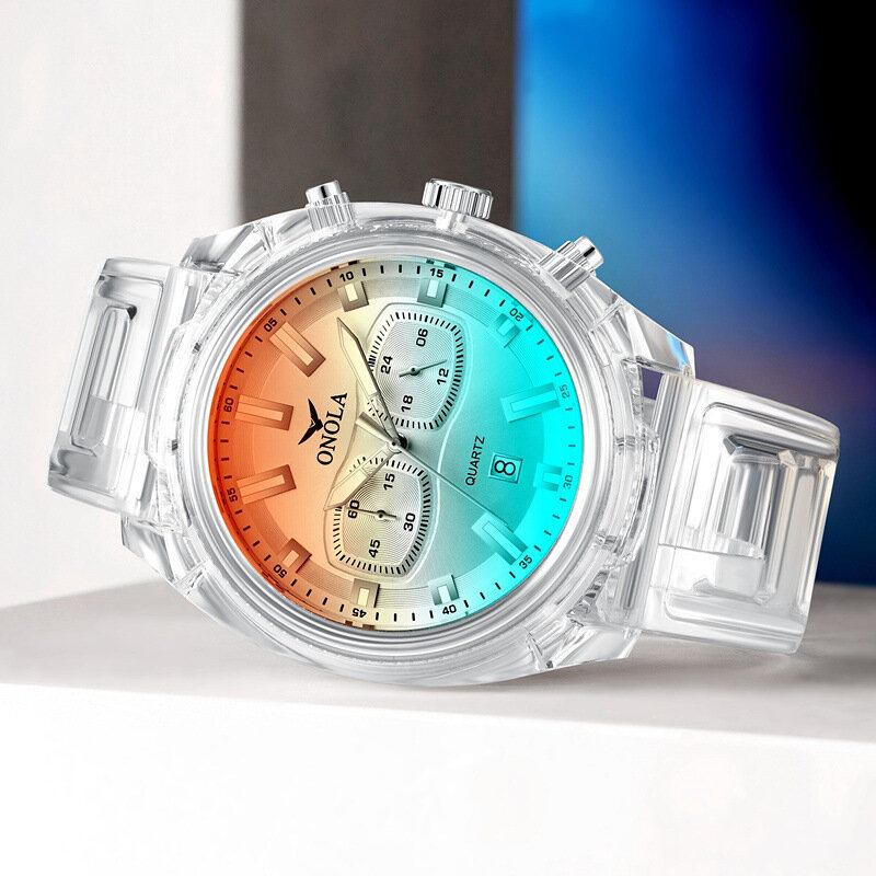 Mode Herreur Transparent Case Dato Display Chronograph Creative Trend Quartz Watch