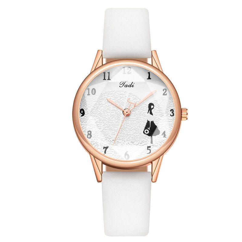 Mode Læderrem Little Girl Mønster Casual Style Kvinder Watch Quartz Watch