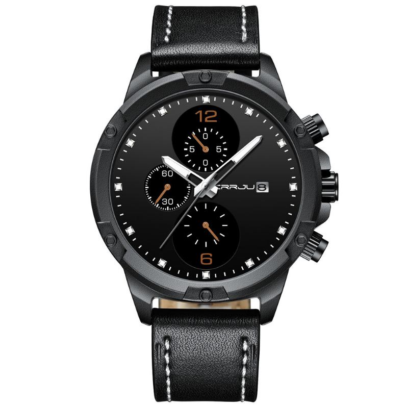 Mode Læderrem Lysende Display Mænd Business Style Kalender Quartz Watch