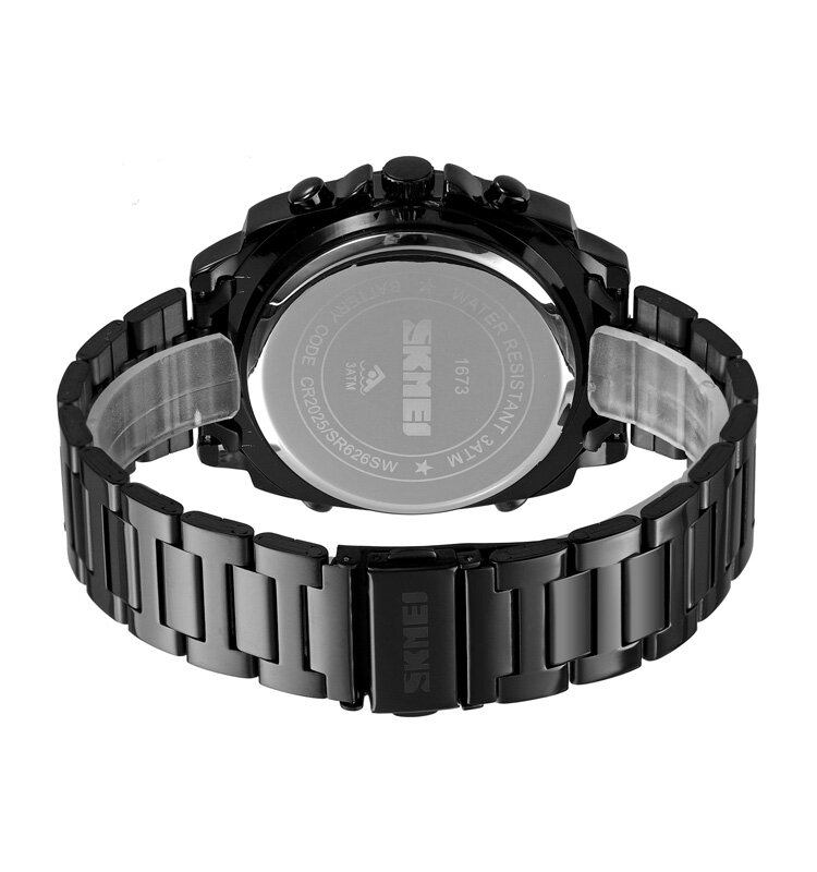 Mode Led Light Digital Watch Rustfrit Stål Rem 3atm Vandtæt Herre Dual Display Ur