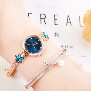 Mode Luksus Elegant Krystal Lucky Star Mønster Dame Armbånd Armbåndsure Quartz Watch