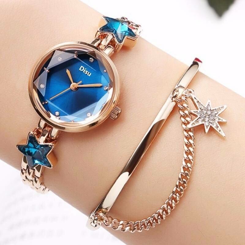 Mode Luksus Elegant Krystal Lucky Star Mønster Dame Armbånd Armbåndsure Quartz Watch