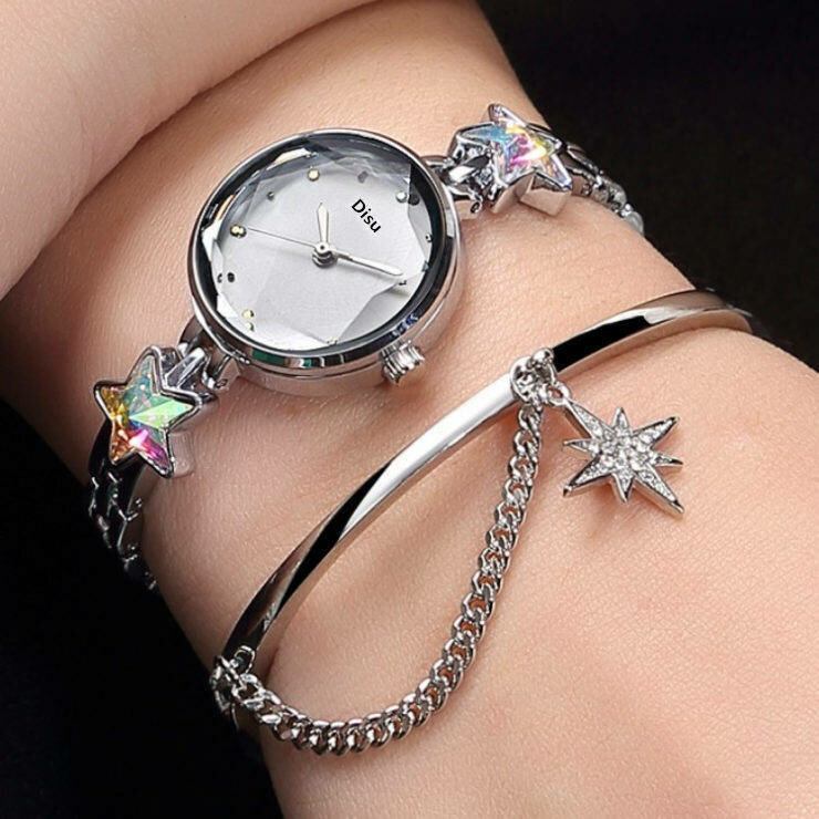 Mode Luksus Elegant Krystal Lucky Star Mønster Dame Armbånd Armbåndsure Quartz Watch